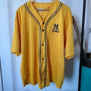 Vintage Adidas New York Yankees Baseball Jersey USA Yellow Blue Logo Retro
